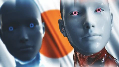 Androids AI Artificial Intelligence Japan Concept Stock Illustration