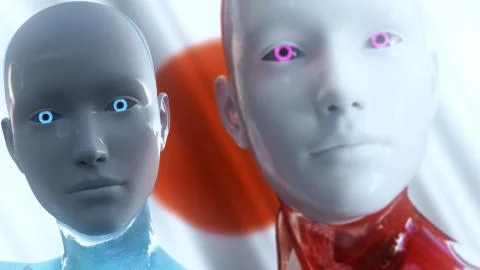 Androids AI Artificial Intelligence Japan Concept Stock Illustration