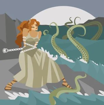 Andromeda chained to a rock Stock Illustration