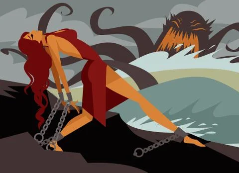 Andromeda chained to a rock 스톡 일러스트