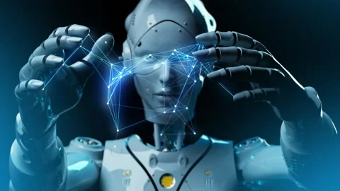 Androyd's robot mimics the digital computing background of cyberspace. Animat Stock Footage 228946613