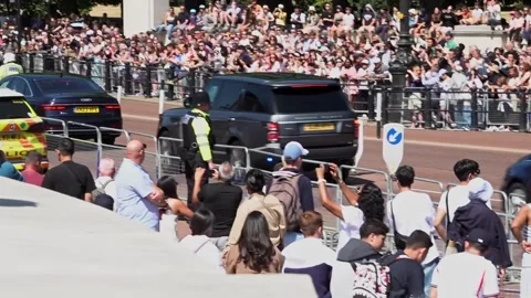 Andy Burnham cheered by tourists as he leaves Buckingham Palace Stock Footage 340148226
