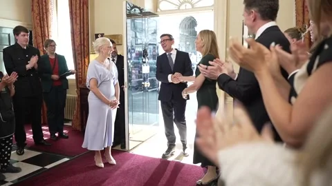 Andy Burnham steps into Downing Street following his first speech as Prime Mini Video stock 340148768