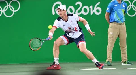 Andy Murray Plays J.m.del Potro For The Gold Medal In The Olympic Tennis Final R Stock Photos