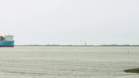 Ane Maersk container ship sailing out on the Elbe river, Germany Stock Footage 270487031