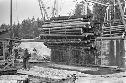 Anefo photo collection. Finland. Wood transport over water. July 5, 1967. ... Stock Photos