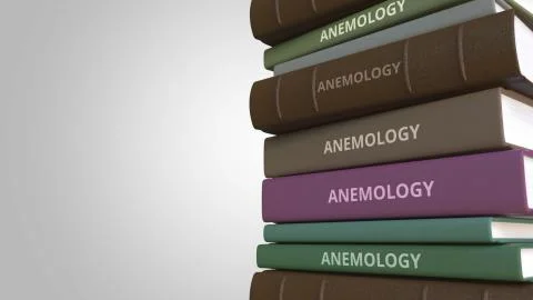 ANEMOLOGY title on the stack of books, conceptual 3D rendering Stock Illustration