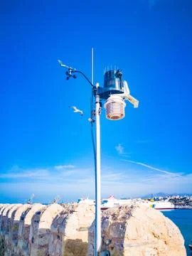 Anemometer Device used for measuring wind speed, common weather station instr Stock Photos