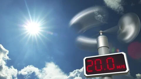 Anemometer displays 20 meters per second wind speed. Weather forecast related 3D 스톡 일러스트