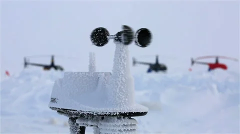 The anemometer measures wind speed in the Arctic polar station. Stock Footage 55048987