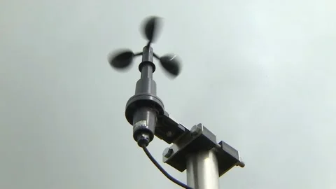 Anemometer for measuring wind speed in meteorology. Rotation indicates wind Stock Footage 146187971