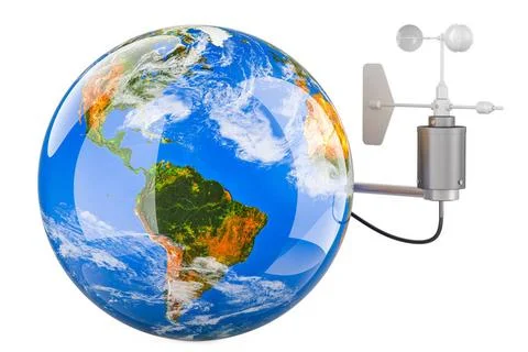 Anemometer mit Erdkugel. 3D-Rendering Anemometer with Earth Globe. 3D rend... Stock-Fotos