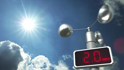 Anemometer shows 2 mph wind speed. Weather forecast related 3D rendering Illustrazione stock