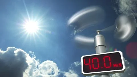 Anemometer shows 40 meters per second wind speed. Weather forecast related 3D 스톡 일러스트