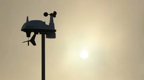 The anemometer in the sun's rays measures the wind speed. Stock Footage 55048922