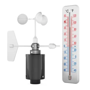 Anemometer with weather thermometer. 3D rendering Illustrazione stock