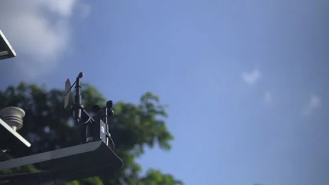 Anemometer for Wind Meter vane spinning in loop with sky background. Stock Footage 143886813