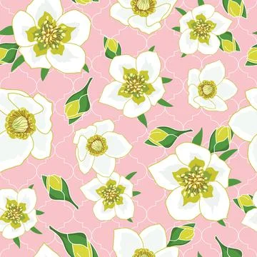 Anemone seamless pattern on pink textured background Stock Illustration