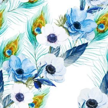 Anemones flowers pattern Stock Illustration