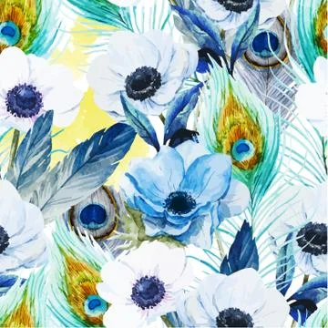 Anemones flowers pattern Stock Illustration