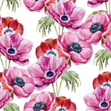 Anemones flowers pattern Stock Illustration