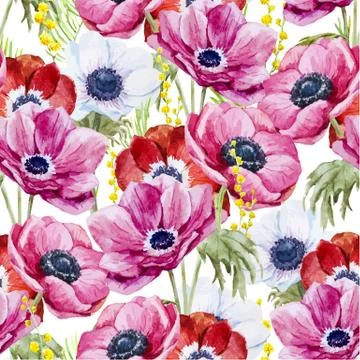 Anemones flowers pattern Stock Illustration