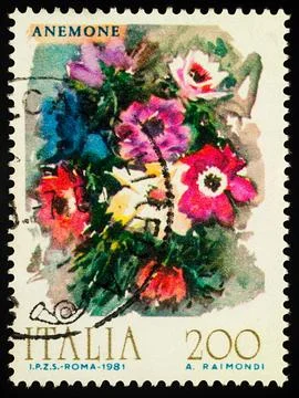 Anemones on postage stamp Stock Photos