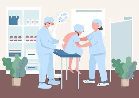Anesthesia in spine flat color vector illustration イラスト素材