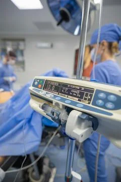 Anesthesia syringe pump in the operating room of a modern clinic. Stock Photos
