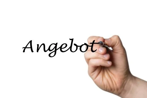 Angebot written by a hand Stock Photos