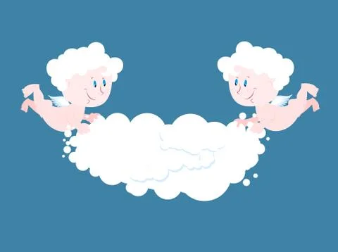Angel and cloud. Two little Angels keep cloud. Place for your text. Celestial Ilustración de archivo
