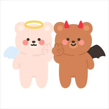Angel and Devil Bears Giving a Thumbs Up with Cheerful Smiles Stock Illustration