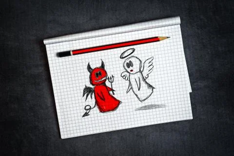 Angel And Devil Doodle Drawing Stock Photos