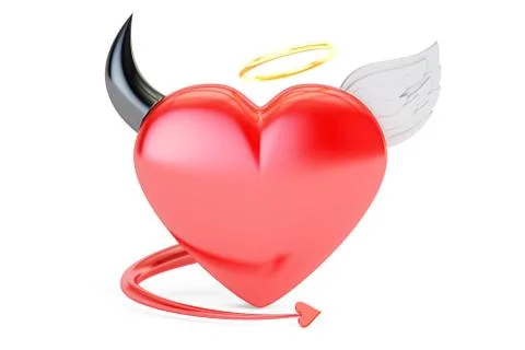 Angel and Devil Heart 2 in 1, 3D rendering Stock Illustration