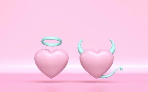 Angel and devil heart 3D Stock Illustration