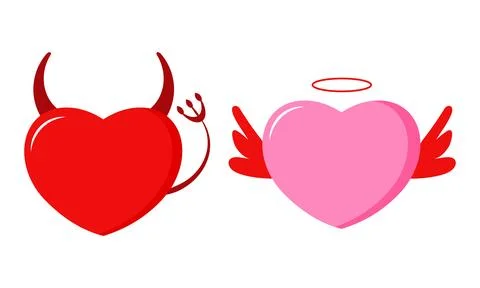 Angel and Devil hearts isoleted on white background Stock Illustration