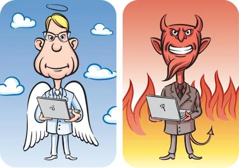 Angel and Devil with Laptop Computers Stock Illustration