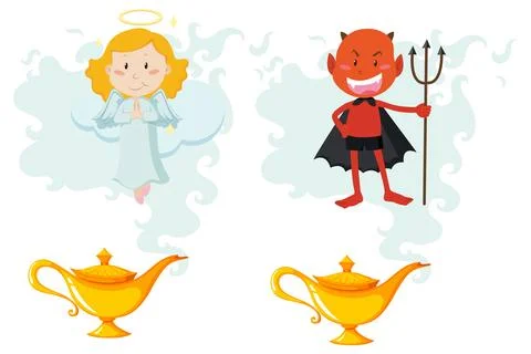 Angel and Devil with Magic Lamps Stock Illustration
