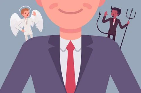 Angel and devil on the man shoulders Stock Illustration