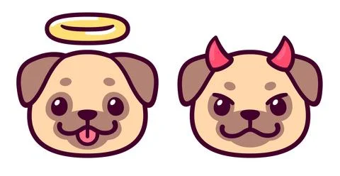 Angel and devil pug dog face Stock Illustration