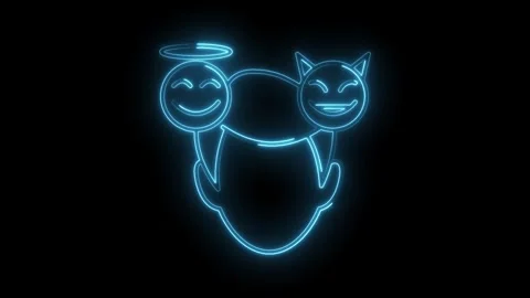 Angel and devil on shoulders decision making neon outline concept animation Video stock 312330773