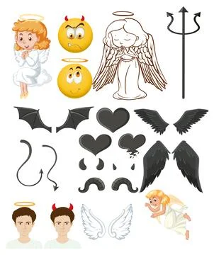 Angel and Devil Themed Vector Illustrations Stock Illustration