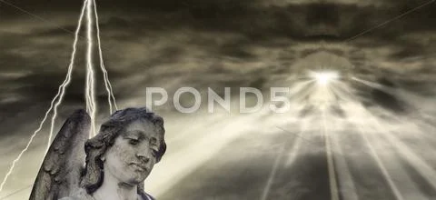 Angel and dramatic sky Stock Illustration