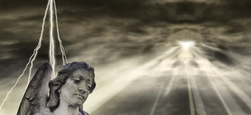 Angel and dramatic sky Stock Illustration