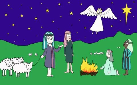 Angel appearing to shepherds Stock Illustration