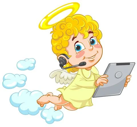 Angel Baby with Tablet. Stock Illustration