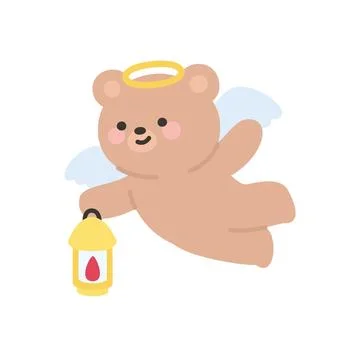 Angel Bear Flying with Lantern in Hand Illustrazione stock