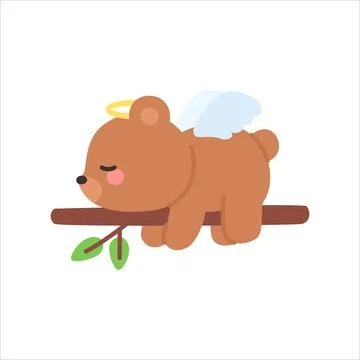 Angel Bear Sleeping on a Tree Branch Peacefully Illustrazione stock