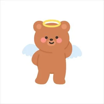 Angel Bear Standing with Hands Placed Behind Head and a Cheerful Expression Stock Illustration