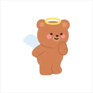 Angel Bear Standing with One Hand on Cheek and a Curious Expression Stock Illustration